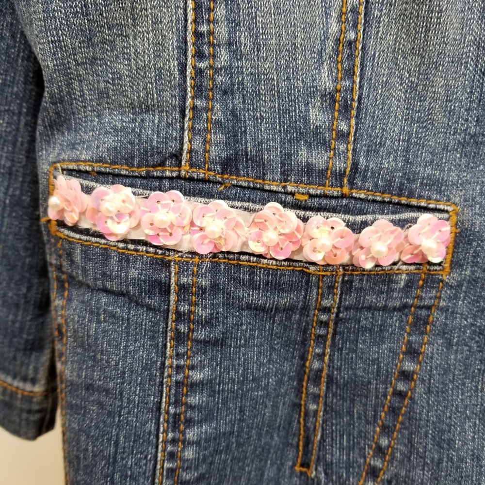 Sequin Mickey Mouse M Patch Blue Jean Jacket - image 3